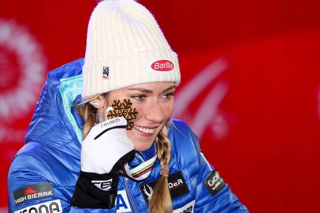 ALPINE SKIING - FIS Ski WC St. Moritz SANKT MORITZ,SWITZERLAND,18.FEB.17 - ALPINE SKIING - FIS Alpine World Ski Championships, slalom, ladies, award ceremony. Image shows Mikaela Shiffrin (USA). Keywords: medal. GEPAxpictures xMarioxKneisl