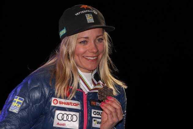 ALPINE SKIING - FIS Ski WC St. Moritz SANKT MORITZ,SWITZERLAND,18.FEB.17 - ALPINE SKIING - FIS Alpine World Ski Championships, slalom, ladies, award ceremony. Image shows Frida Hansdotter (SWE). Keywords: medal. GEPAxpictures xMarioxKneisl