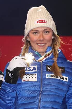 ALPINE SKIING - FIS Ski WC St. Moritz SANKT MORITZ,SWITZERLAND,18.FEB.17 - ALPINE SKIING - FIS Alpine World Ski Championships, slalom, ladies, award ceremony. Image shows Mikaela Shiffrin (USA). Keywords: medal. GEPAxpictures xMarioxKneisl