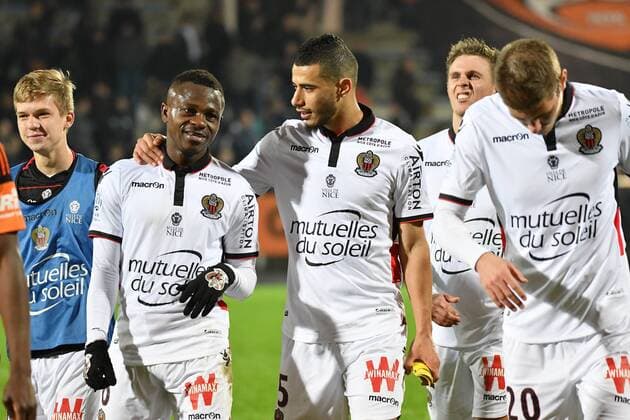 Jubel de SERI Mickael (Nice), BALHANDA Younes (Nice) FOOTBALL : Lorient vs Nice - Ligue 1 - 18 02 2017 Panoramic 92 