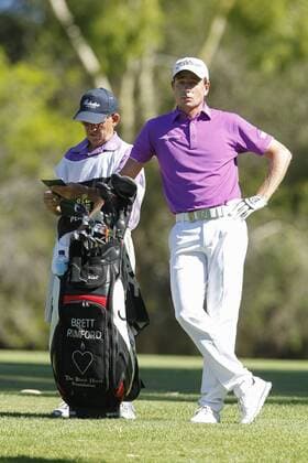 February 19th 2017, Lake Karrinyup Country Club, Perth, Western Australia, Australia; ISPS Handa World Super 6 Perth Golf Tournament Day 4; Brett Rumford (AUS) surveys the situation on the 2nd fairway in his knockout game against Hideto Tanihara (JPN) xDavidxWoodleyx  ActionPlus11848190