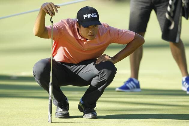 February 19th 2017, Lake Karrinyup Country Club, Perth, Western Australia, Australia; ISPS Handa World Super 6 Perth Golf Tournament Day 4; Johannes Veerman (USA) lines up his putt at the 4th hole during his knockout game against Daniel Fox (AUS) xDavidxWoodleyx  ActionPlus11848229