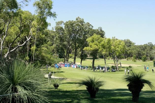 February 19th 2017, Lake Karrinyup Country Club, Perth, Western Australia, Australia; ISPS Handa World Super 6 Perth Golf Tournament Day 4; Brett Rumford drives off the 6th tee during his Quarter Final against Wade Ormsby (AUS) xDavidxWoodleyx  ActionPlus11848200