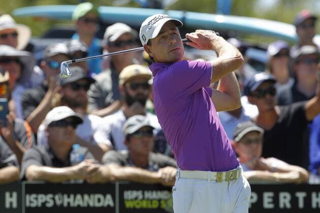 February 19th 2017, Lake Karrinyup Country Club, Perth, Western Australia, Australia; ISPS Handa World Super 6 Perth Golf Tournament Day 4; Brett Rumford (AUS) drives off the 1st tee during his Quarter Final against Wade Ormsby (AUS) xDavidxWoodleyx  ActionPlus11848202