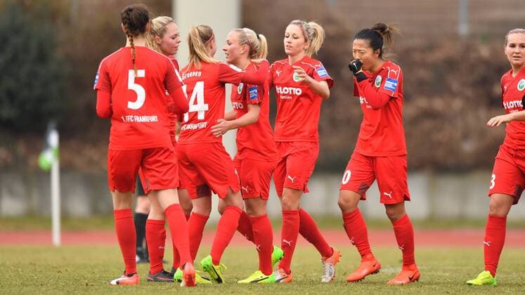 Jubel, Freuen, celebrate, happy, cheer , Goal Celebration 1.FFC Frankfurt zum 0:2, Frauenfussball - Borussia Mönchengladbach - 1 FFC Frankfurt, xmkx