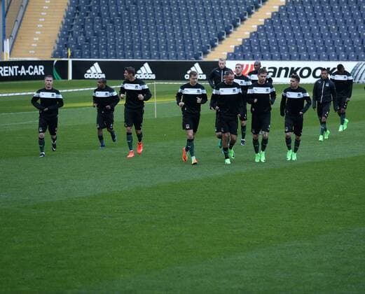 Krasnodar players during a training session at Fenerbahce Ulker Stadium in Istanbul, Turkey on February 21 2017, a day before their UEFA Europa League match against Fenerbahce . 