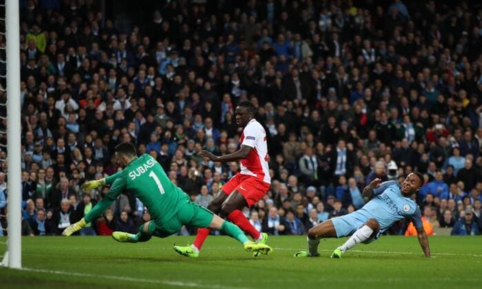 Raheem Sterling of Manchester City celebrates after scoring during the Champions League Round of 16 match at Etihad Stadium, Manchester. Picture date: February 21st 2017. Pic credit should read: Lynne Cameron Sportimage EDITORIAL USE ONLY. No use with unauthorised audio, video, data, fixture lists, club league logos or live services. Online in-match use limited to 120 images, no video emulation. No use in betting, games or single club league player publications.