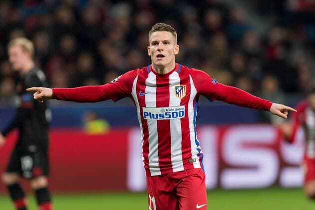 Leverkusen, Germany 21.02.2017, UEFA Champions League - 2016 17 Season, Bayer 04 Leverkusen - Club Atletico de Madrid, Kevin Gameiro (Atletico Madrid) jubelt nach seinem treffer zum 1:3, torjubel ( DeFodi001