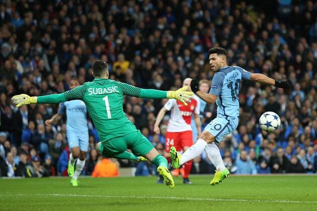 FOOTBALL CHAMPIONS LEAGUE MANCHESTER CITY - AS MONACO DANIJEL SUBASIC SERGIO AGUERO FRANCE OUT!  170221PYK0004