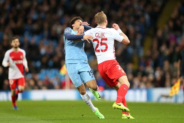 Bilder des Tages - SPORT FOOTBALL CHAMPIONS LEAGUE MANCHESTER CITY - AS MONACO LEROY SANE KAMIL GLIK FRANCE OUT!  170221PYK0020