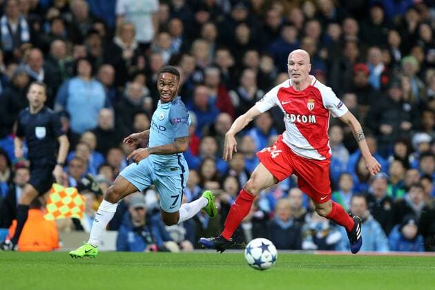 FOOTBALL CHAMPIONS LEAGUE MANCHESTER CITY - AS MONACO RAHEEM STERLING ANDREA RAGGI FRANCE OUT!  170221PYK0029