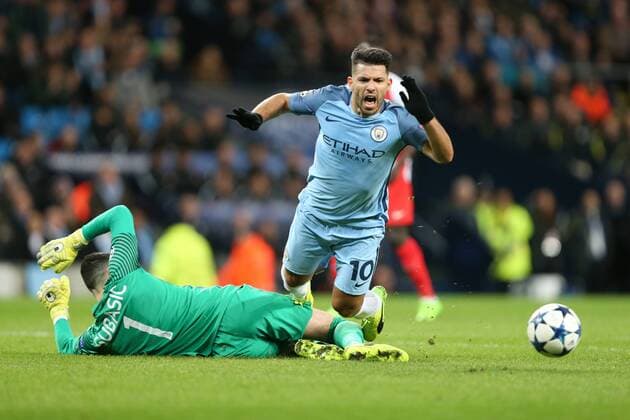 FOOTBALL CHAMPIONS LEAGUE MANCHESTER CITY - AS MONACO DANIJEL SUBASIC SERGIO AGUERO FRANCE OUT!  170221PYK0031