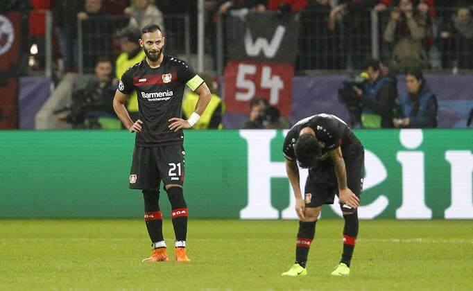 Oemer Toprak (Bayer 04 Leverkusen) (L) shows his disappointment during the Championsleague match between Bayer 04 Leverkusen and Atletico Madrid, Bayarena in Leverkusen on February 21., 2017. Bayer 04 Leverkusen vs. Atletico Madrid im Achtelfinale der Champions League der Saison 2016 2017 am 21. Februar 2017.