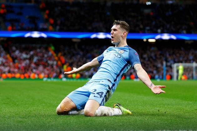 February 21st 2017, Etihad Stadium, Manchester, Lancashire, England; UEFA Champions League 1st Leg round of 16, Manchester City versus AS Monaco; John Stones of Manchester City celebrates scoring his teams fourth goal (4-3) xPaulxKeevilx  ActionPlus11849099