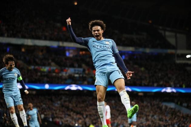 Leroy Sane of Manchester City celebrates during the Champions League Round of 16 match at Etihad Stadium, Manchester. Picture date: February 21st 2017. Pic credit should read: Lynne Cameron Sportimage EDITORIAL USE ONLY. No use with unauthorised audio, video, data, fixture lists, club league logos or live services. Online in-match use limited to 120 images, no video emulation. No use in betting, games or single club league player publications.