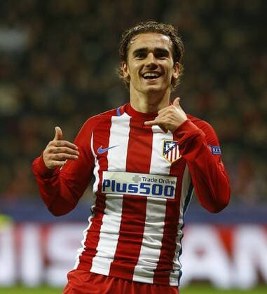 1 8 first leg match of the Champions League match between Bayer Leverkusen and Atletico. In this picture, Griezmann celebrates after scoring. xPabloxGarciax 