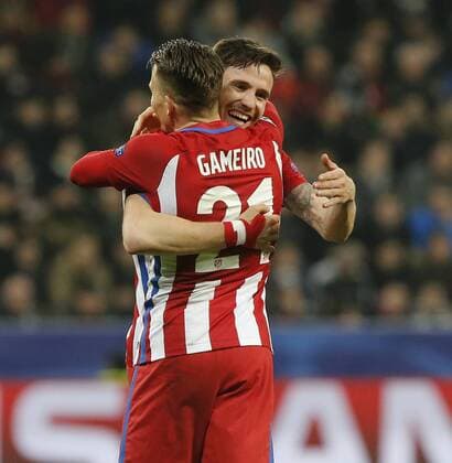 1 8 first leg match of the Champions League match between Bayer Leverkusen and Atletico. In this picture, Saul celebrates after scoring. xPabloxGarciax 