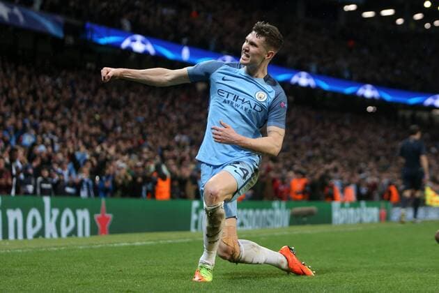 Football - 2016 2017 UEFA Champions League - Round of Sixteen, First Leg: Manchester City vs. Monaco John Stones of Manchester City celebrates scoring during the match at the Etihad Stadium. COLORSPORT 