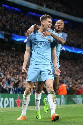 Football - 2016 2017 UEFA Champions League - Round of Sixteen, First Leg: Manchester City vs. Monaco John Stones of Manchester City celebrates scoring during the match at the Etihad Stadium. COLORSPORT 
