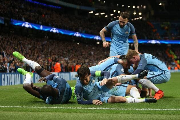 Football - 2016 2017 UEFA Champions League - Round of Sixteen, First Leg: Manchester City vs. Monaco John Stones of Manchester City celebrates scoring during the match at the Etihad Stadium. COLORSPORT 