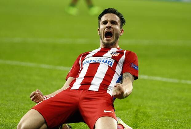 1 8 first leg match of the Champions League match between Bayer Leverkusen and Atletico. In this picture, Saul celebrates after scoring. xPabloxGarciax 