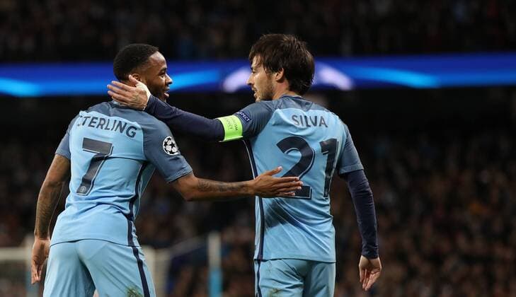 Raheem Sterling of Manchester City celebrates the opening goal during the Champions League Round of 16 match at Etihad Stadium, Manchester. Picture date: February 21st 2017. Pic credit should read: Lynne Cameron Sportimage EDITORIAL USE ONLY. No use with unauthorised audio, video, data, fixture lists, club league logos or live services. Online in-match use limited to 120 images, no video emulation. No use in betting, games or single club league player publications.