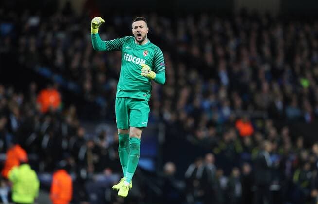 Danijel Subasic of Monaco celebrates during the Champions League Round of 16 match at Etihad Stadium, Manchester. Picture date: February 21st 2017. Pic credit should read: Lynne Cameron Sportimage EDITORIAL USE ONLY. No use with unauthorised audio, video, data, fixture lists, club league logos or live services. Online in-match use limited to 120 images, no video emulation. No use in betting, games or single club league player publications.