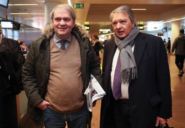 Pierre Francois and Anderlecht s manager Herman Van Holsbeeck pictured during the departure of Belgian soccer team RSC Anderlecht in Zaventem airport, Wednesday 22 February 2017, in Brussels. Tomorrow Anderlecht is playing 1 16 finales return leg game of the Europa League competition against Russian team FC Zenit. Anderlecht won 2-0 the first leg. VIRGINIExLEFOUR  x05051821x