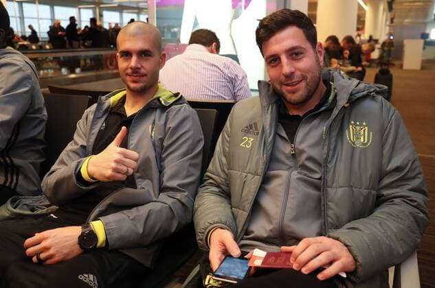 Anderlecht s goalkeeper Ruben Martinez and Anderlecht s goalkeeper Frank Boeckx pictured during the departure of Belgian soccer team RSC Anderlecht in Zaventem airport, Wednesday 22 February 2017, in Brussels. Tomorrow Anderlecht is playing 1 16 finales return leg game of the Europa League competition against Russian team FC Zenit. Anderlecht won 2-0 the first leg. VIRGINIExLEFOUR  x05051818x