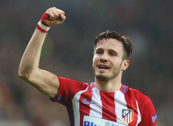Leverkusen, Germany 21.02.2017, Champions League, Round of 16, 1st leg, Bayer Leverkusen vs Atletico Madrid, Torjubel 0-1 Saul Niguez (Atletico Madrid). ( DeFodi512