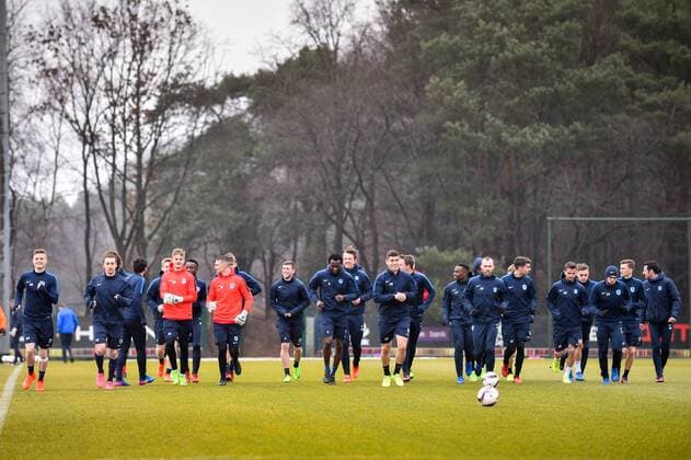 Genk s players pictured during a training session of Belgian soccer team RC Genk, Wednesday 22 February 2017, in Genk. Tomorrow Genk is playing 1 16 finales return leg game of the Europa League competition against Romanian Club Astra Giurgiu. First leg result was 2-2. LUCxCLAESSEN  x05051862x