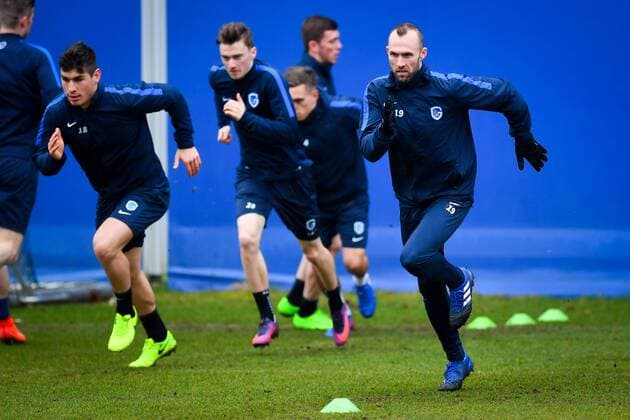 Genk s Ruslan Malinovsky and Genk s Thomas Buffel pictured during a training session of Belgian soccer team RC Genk, Wednesday 22 February 2017, in Genk. Tomorrow Genk is playing 1 16 finales return leg game of the Europa League competition against Romanian Club Astra Giurgiu. First leg result was 2-2. LUCxCLAESSEN  x05051899x