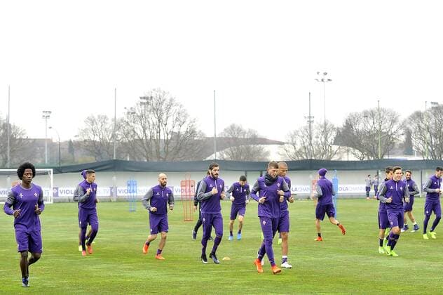 Italy: ACF Fiorentina training session A.c.f. Fiorentina s players during the training session at the Team s Sports Centre on the eve of the UEFA Europa League Round of 32 - 2nd leg soccer match against Borussia Mönchengladbach.  GiacomoxMorinix xPacificxPress