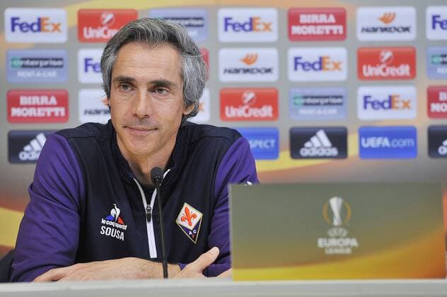 Italy: ACF Fiorentina press conference PK Pressekonferenz A.c.f. Fiorentina s head coach Paulo Sousa during the press conference at the Artemio Franchi Stadium on the eve of the UEFA Europa League Round of 32 - 2nd leg soccer match against Borussia Mönchengladbach.  GiacomoxMorinix xPacificxPress