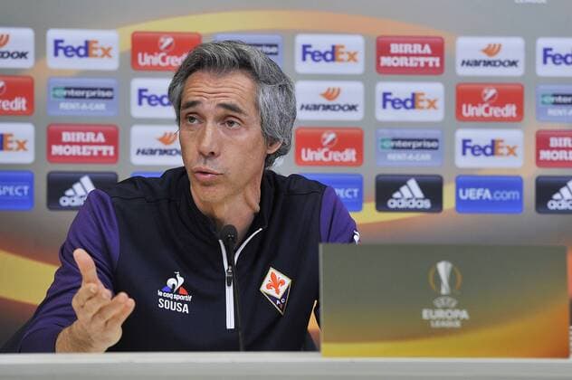 Italy: ACF Fiorentina press conference PK Pressekonferenz A.c.f. Fiorentina s head coach Paulo Sousa during the press conference at the Artemio Franchi Stadium on the eve of the UEFA Europa League Round of 32 - 2nd leg soccer match against Borussia Mönchengladbach.  GiacomoxMorinix xPacificxPress