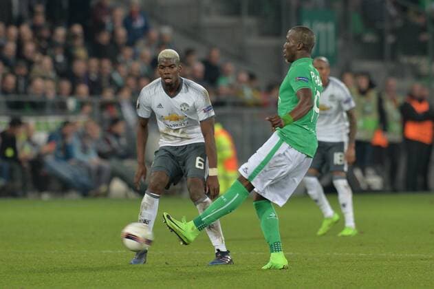 Fußball, EL, AS St. Etienne - Manchester United, Pogba-Brüder Florentin Pogba (saint etienne) vs Paul Pogba Manchester United ManU FOOTBALL : AS Saint Etienne vs Manchester United - Europa League - 1 16e de finale - 22 02 2017 FredericChambert Panoramic 