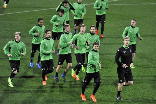 Fußball, EL, Borussia Mönchengladbach Training Italy: Borussia Monchengladbach Training Session Borussia Mönchengladbach s players during the training session at the Artemio Franchi Stadium on the eve of the UEFA Europa League Round of 32 - 2nd leg soccer match against A.c.f. Fiorentina  GiacomoxMorinix xPacificxPress