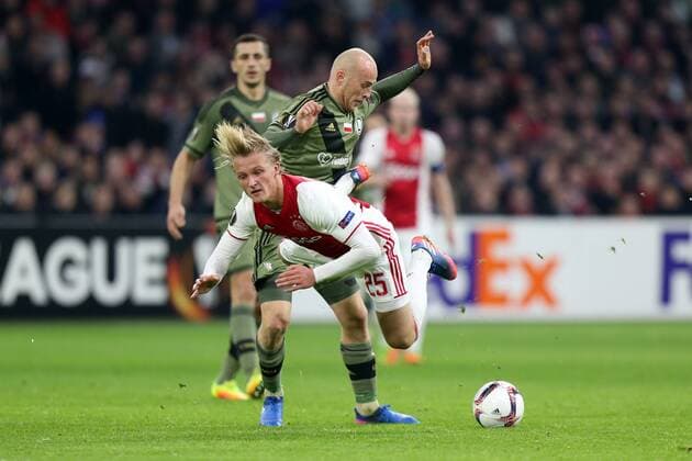 AMSTERDAM 23.02.2017 UEFA EUROPA LEAGUE SECOND LEG MATCH: AJAX AMSTERDAM - LEGIA WARSAW: KASPER DOLBERG, MICHAL PAZDAN  20170223CSLG0015