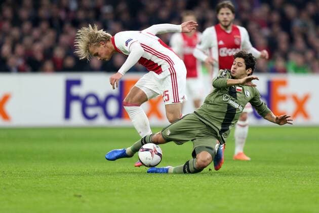 AMSTERDAM 23.02.2017 UEFA EUROPA LEAGUE SECOND LEG MATCH: AJAX AMSTERDAM - LEGIA WARSAW: KASPER DOLBERG, GUILHERME  20170223CSLG0036