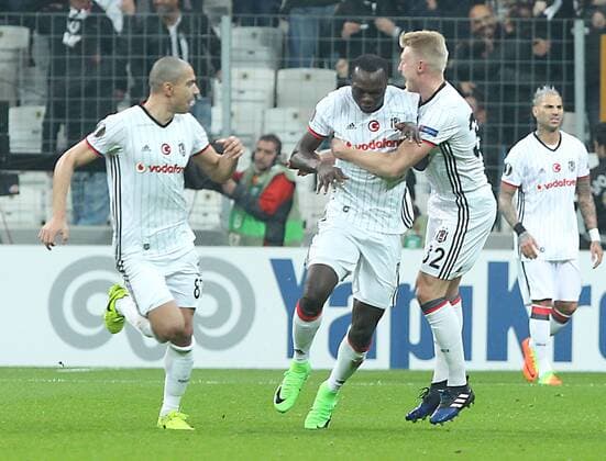 UEFA Europa League match between Besiktas and Hapoel Beer Sheva at Vodafone Arena in Istanbul , Turkey on February 23, 2017. Pictured: Gokhan Inler , Vincent Aboubakar and Andreas Beck of Besiktas. 