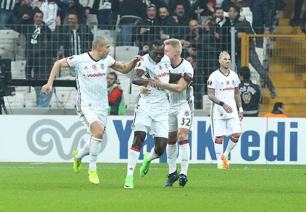 UEFA Europa League match between Besiktas and Hapoel Beer Sheva at Vodafone Arena in Istanbul , Turkey on February 23, 2017. Pictured: Gokhan Inler , Vincent Aboubakar and Andreas Beck of Besiktas. 