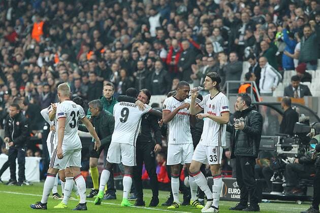 UEFA Europa League match between Besiktas and Hapoel Beer Sheva at Vodafone Arena in Istanbul , Turkey on February 23, 2017. Pictured: Besiktas players celebrates for Vincent Aboubakar s goal. 