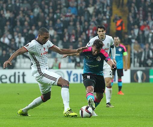 UEFA Europa League match between Besiktas and Hapoel Beer Sheva at Vodafone Arena in Istanbul , Turkey on February 23, 2017. Pictured: Marcelo (L) of Besiktas and Mohammad Ghadir of Hapoel Beer Sheva. 