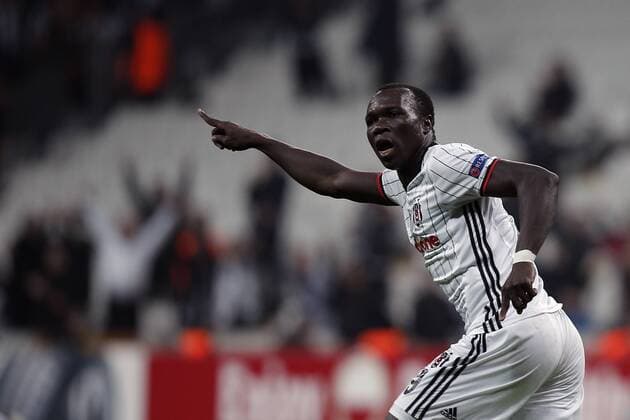 Besiktas Vincent Aboubakar celebrates his goal against Hapoel Beer-Sheva during UEFA European League Game at Istanbul Vodafone Arena.  15635030
