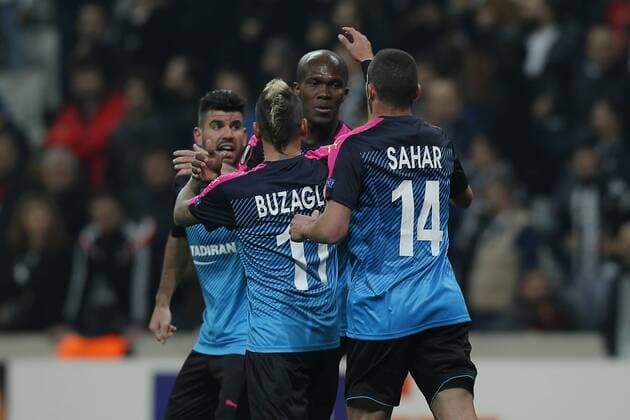 Hapoel Beer-Sheva s Anthony Nwakaeme celebrates his goal against Besiktas during UEFA European League Game at Istanbul Vodafone Arena.  15635052
