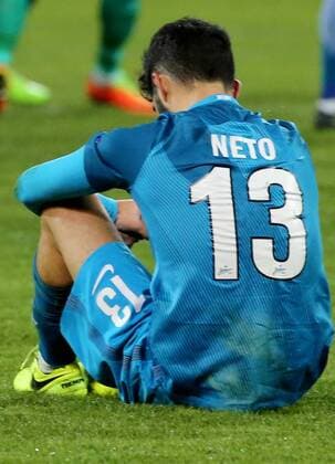 ST PETERSBURG, RUSSIA - FEBRUARY 23, 2017: Zenit St Petersburg s Luis Neto in the 2016-17 UEFA Europa League Round of 32, 2nd leg football match against RSC Anderlecht Brussels at Petrovsky Stadium. Zenit St Petersburg won the game 3-1. Alexander Demianchuk TASS  TS042639