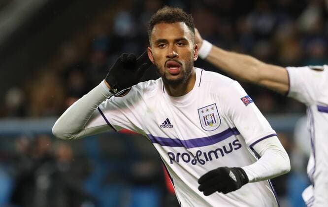 Anderlecht s Isaac Kiese Thelin celebrates after scoring during a game between Russian team FC Zenit and Belgian soccer team RSC Anderlecht, return leg of the 1 16 finals of the Europa League competition, Thursday 23 February 2017, in Saint Petersburg, Russia. Anderlecht won 2-0 the first leg. VIRGINIExLEFOUR  x05053416x