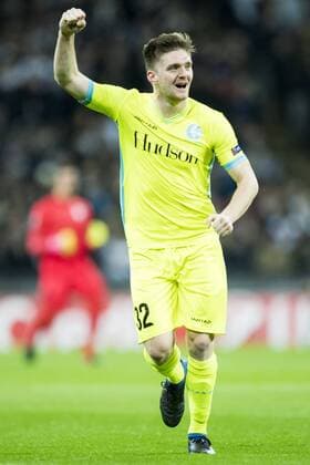 Gent s Thomas Foket celebrates after the 1-1 goal during a game between British team Tottenham and Belgian soccer team KAA Gent, return leg of the 1 16 finals of the Europa League competition, in Wembley stadium, London, Thursday 23 February 2017. Gent won the first leg 1-0. JASPERxJACOBS  x05053486x