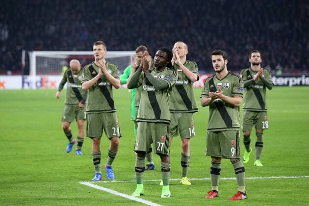 AMSTERDAM 23.02.2017 UEFA EUROPA LEAGUE SECOND LEG MATCH: AJAX AMSTERDAM - LEGIA WARSAW 1:0 PILKARZE LEGII DANIEL CHIMA CHUKWU WALERI KAZAISZWILI ---  170223PYK1055