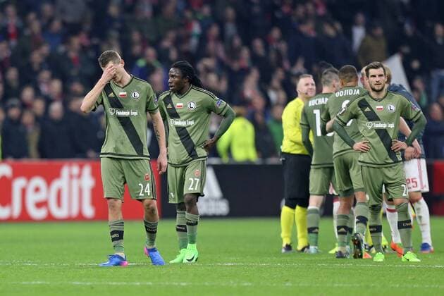 23.02.2017 AMSTERDAM 23.02.2017 UEFA EUROPA LEAGUE SECOND LEG MATCH: AJAX AMSTERDAM - LEGIA WARSAW: TOMAS NECID, DANIEL CHIMA CHUKWU, LUKASZ BROZ SMUTEK, PORAZKA LEGIA ODPADA Z LIGI EUROPY ---  20170223CSLG0077